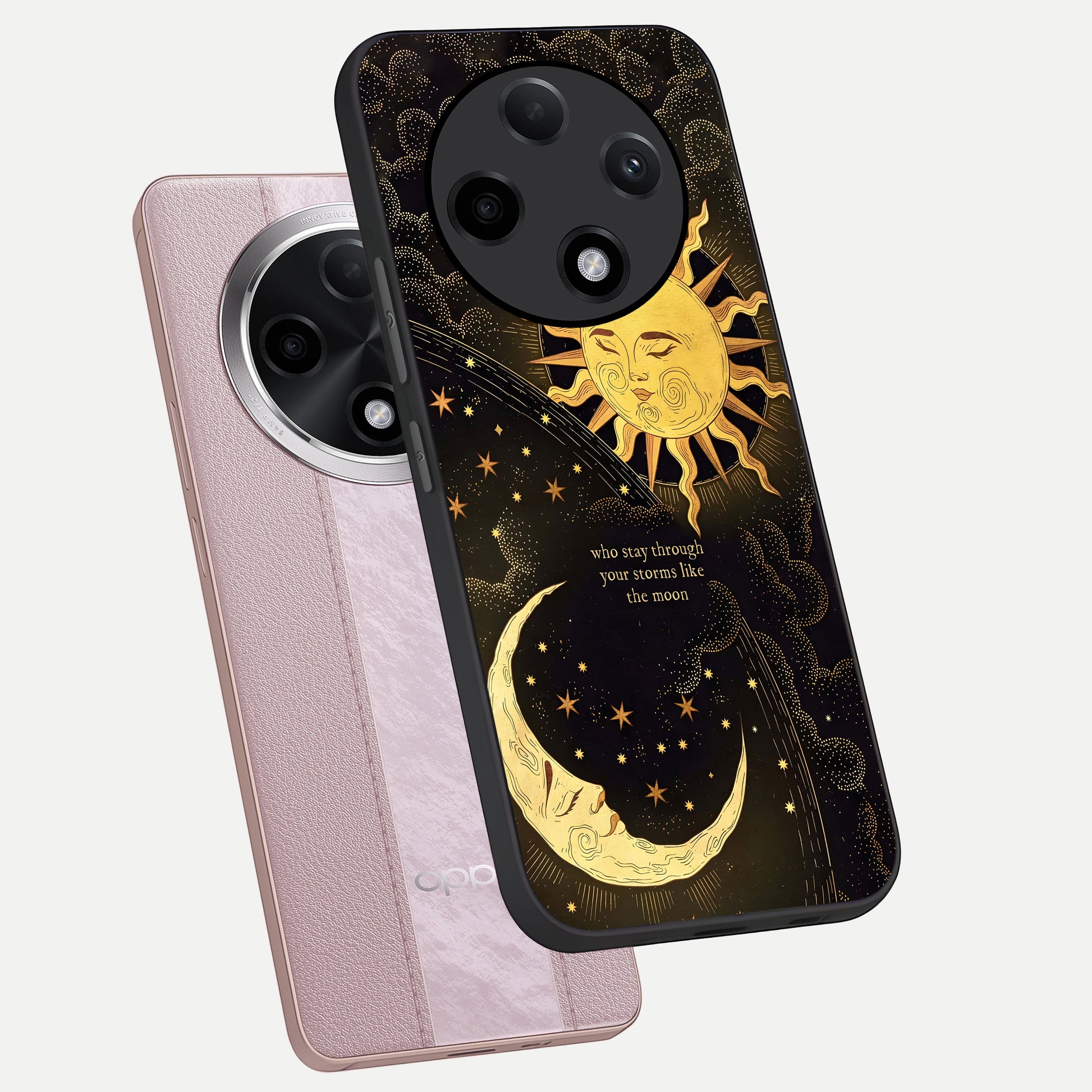  Golden Lunar Love phone case For Oppo F27 Pro Plus showing premium glass back cover with detailed artwork