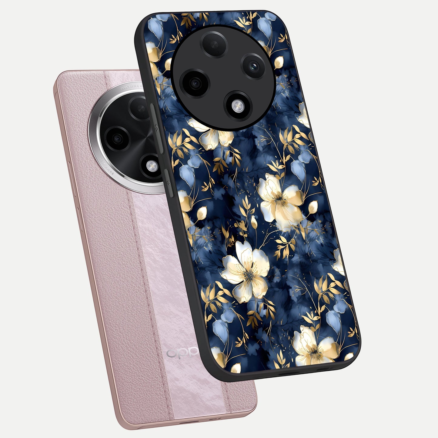  Golden Midnight Bloom phone case For Oppo F27 Pro Plus showing premium glass back cover with detailed artwork