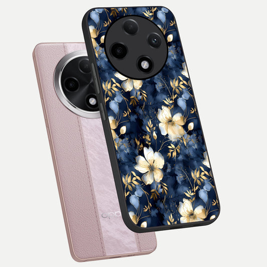  Golden Midnight Bloom phone case For Oppo F27 Pro Plus showing premium glass back cover with detailed artwork