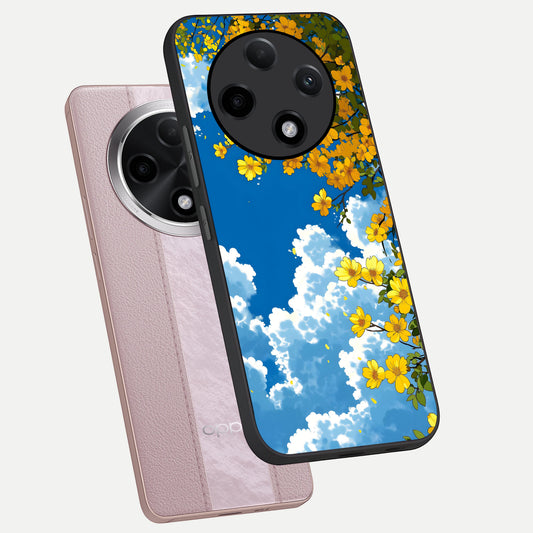  Golden Petal Sky phone case For Oppo F27 Pro Plus showing premium glass back cover with detailed artwork