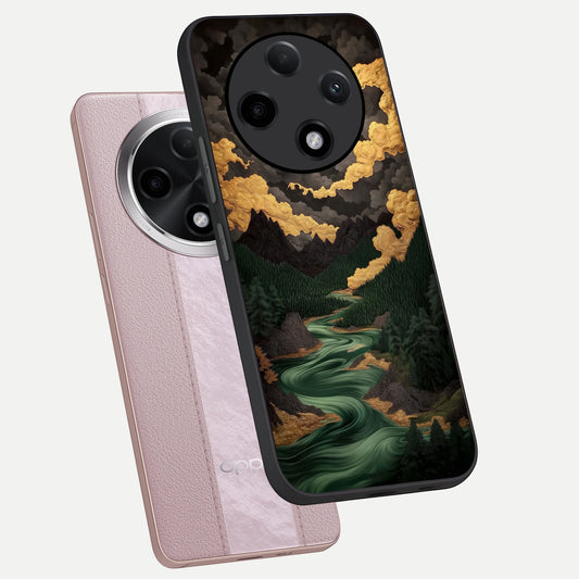  Golden River Moon phone case For Oppo F27 Pro Plus showing premium glass back cover with detailed artwork