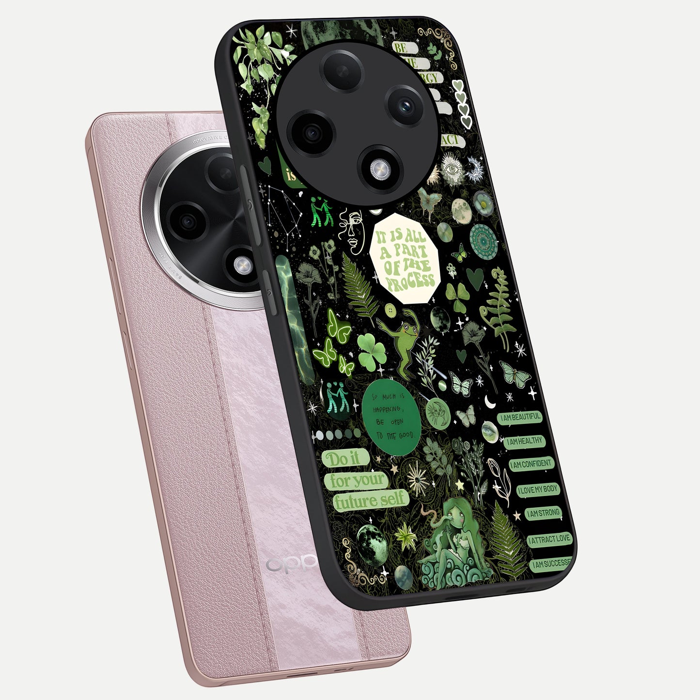  Green Mandala Pattern phone case For Oppo F27 Pro Plus showing premium glass back cover with detailed artwork