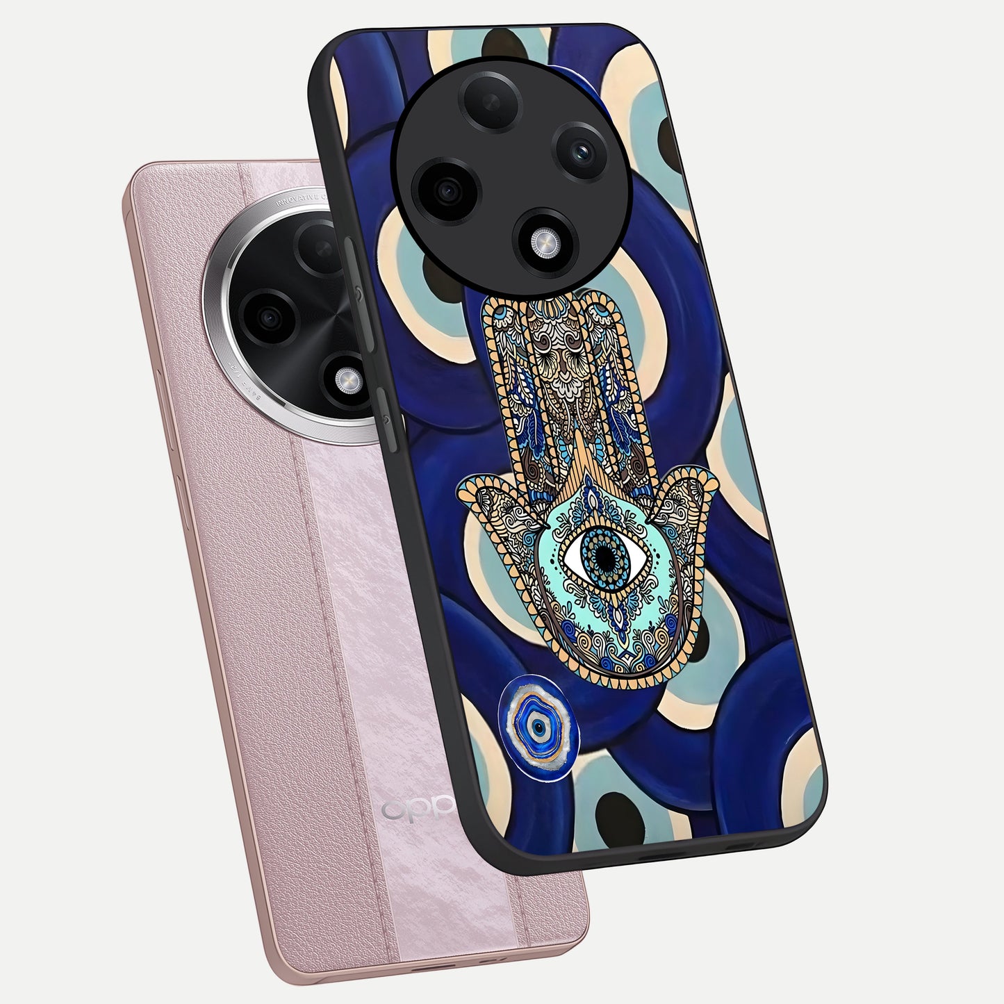  Hamsa Divine Guard phone case For Oppo F27 Pro Plus showing premium glass back cover with detailed artwork
