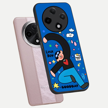  Happy Luck Vibe phone case For Oppo F27 Pro Plus showing premium glass back cover with detailed artwork