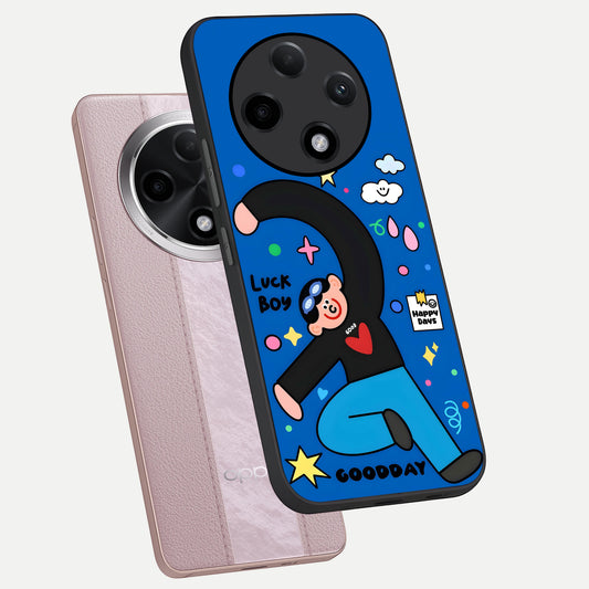  Happy Luck Vibe phone case For Oppo F27 Pro Plus showing premium glass back cover with detailed artwork