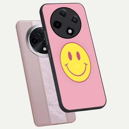  Happy Pink Mood phone case For Oppo F27 Pro Plus showing premium glass back cover with detailed artwork