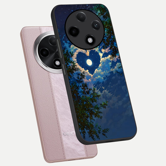  Heart With Moon Sky phone case For Oppo F27 Pro Plus showing premium glass back cover with detailed artwork