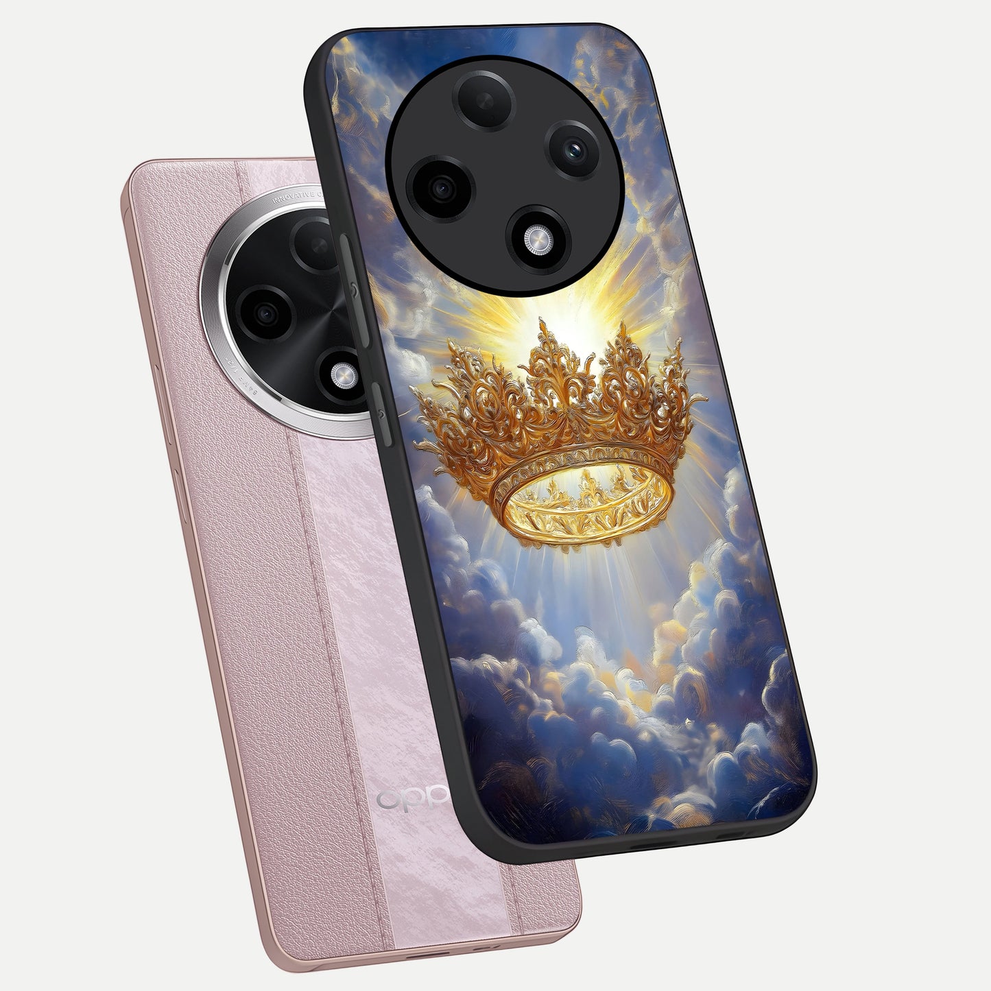  Heavenly Crown Light phone case For Oppo F27 Pro Plus showing premium glass back cover with detailed artwork