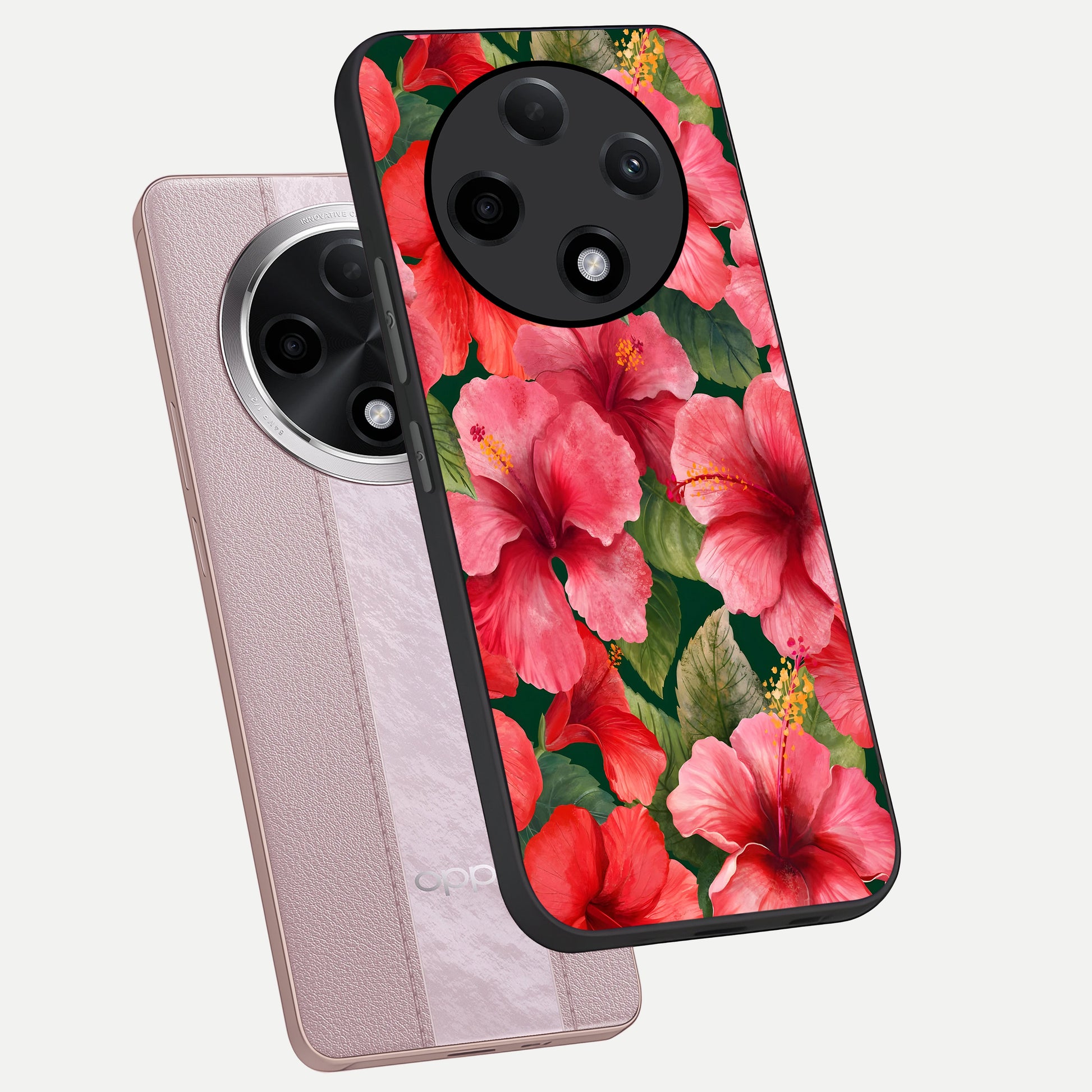  Hibiscus Pattern phone case For Oppo F27 Pro Plus showing premium glass back cover with detailed artwork