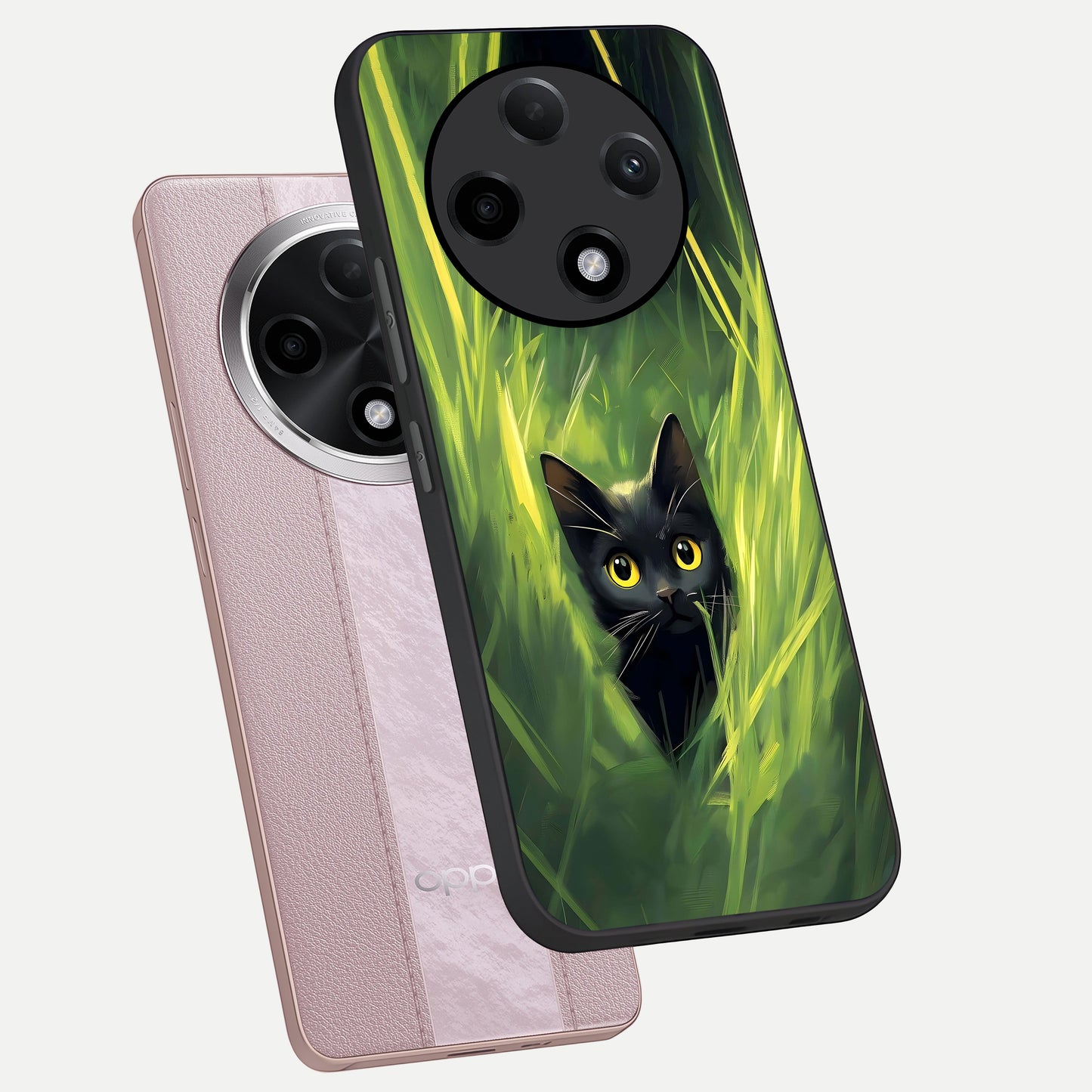 Hidden Cat Whisper phone case For Oppo F27 Pro Plus showing premium glass back cover with detailed artwork
