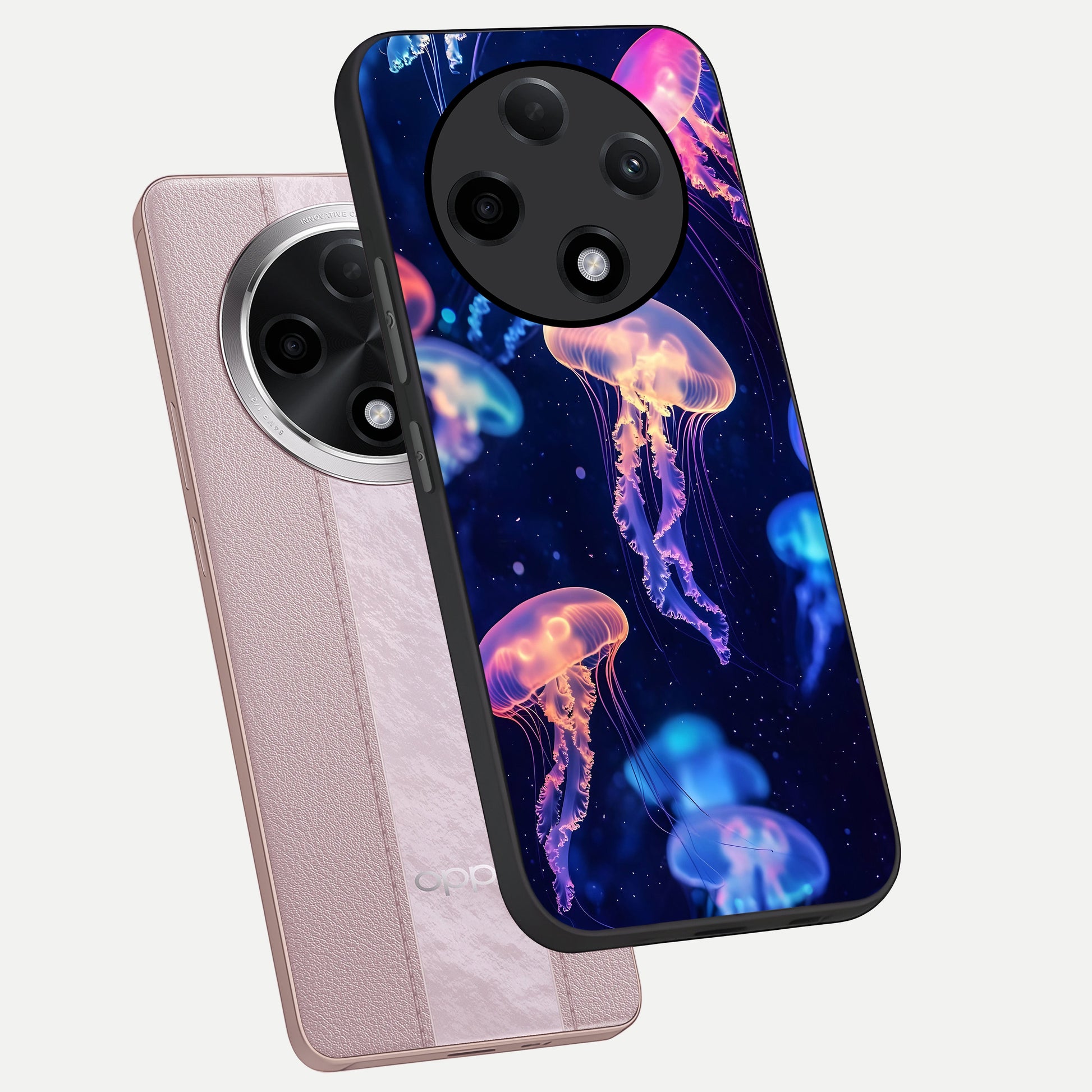  Jellyfish Pattern phone case For Oppo F27 Pro Plus showing premium glass back cover with detailed artwork