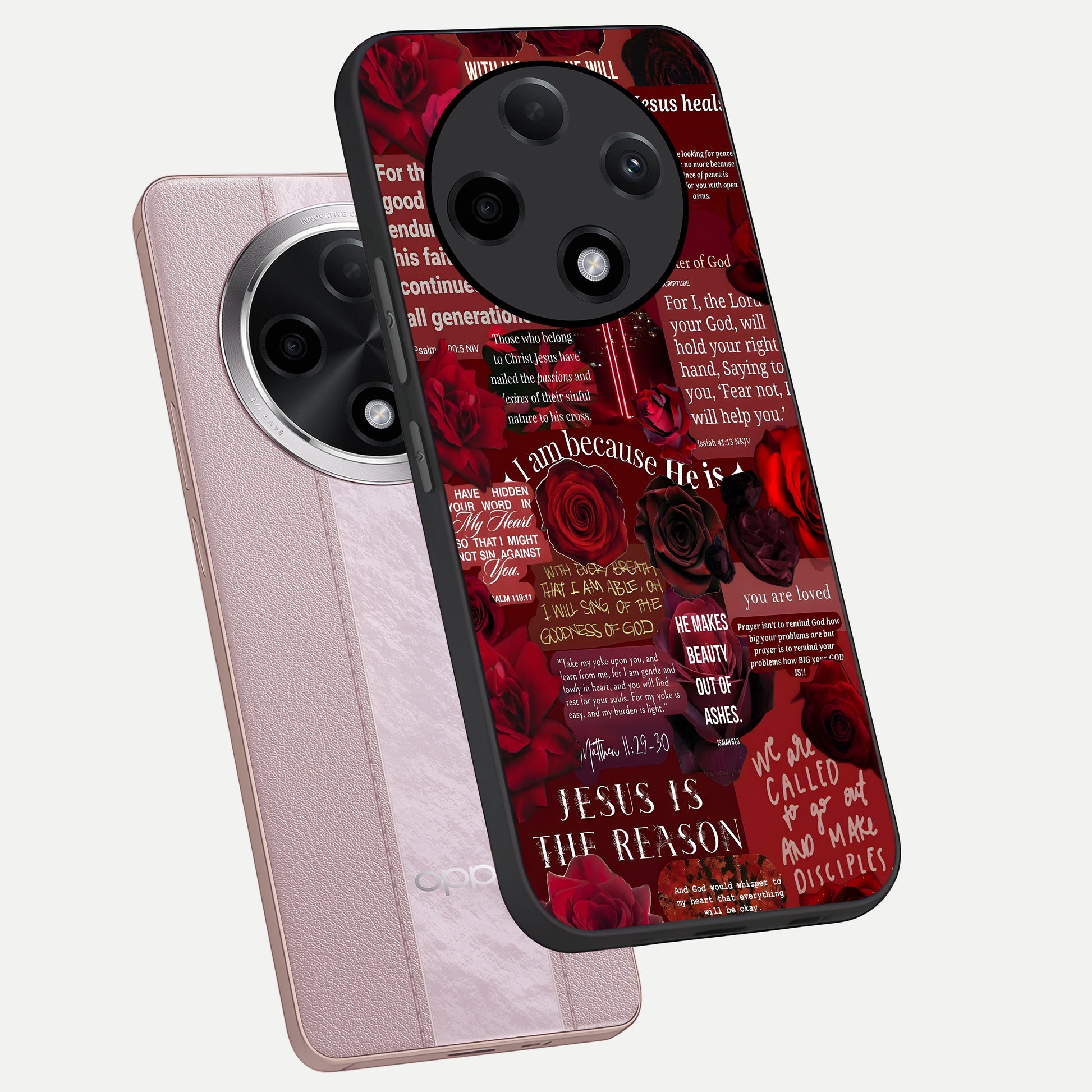  Jesus Love Heals phone case For Oppo F27 Pro Plus showing premium glass back cover with detailed artwork