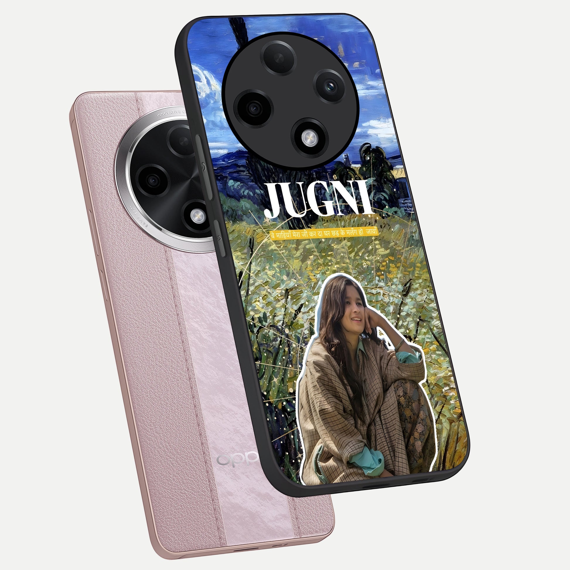  Jugni Soul Vibes phone case For Oppo F27 Pro Plus showing premium glass back cover with detailed artwork