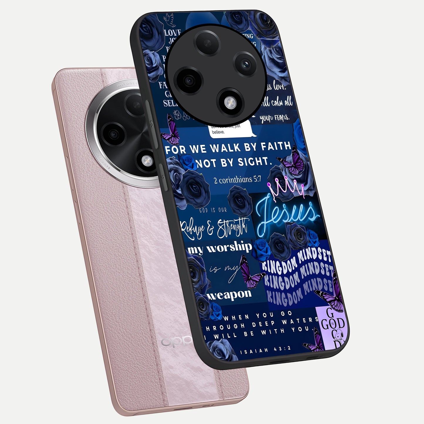  Kingdom Faith Glow phone case For Oppo F27 Pro Plus showing premium glass back cover with detailed artwork
