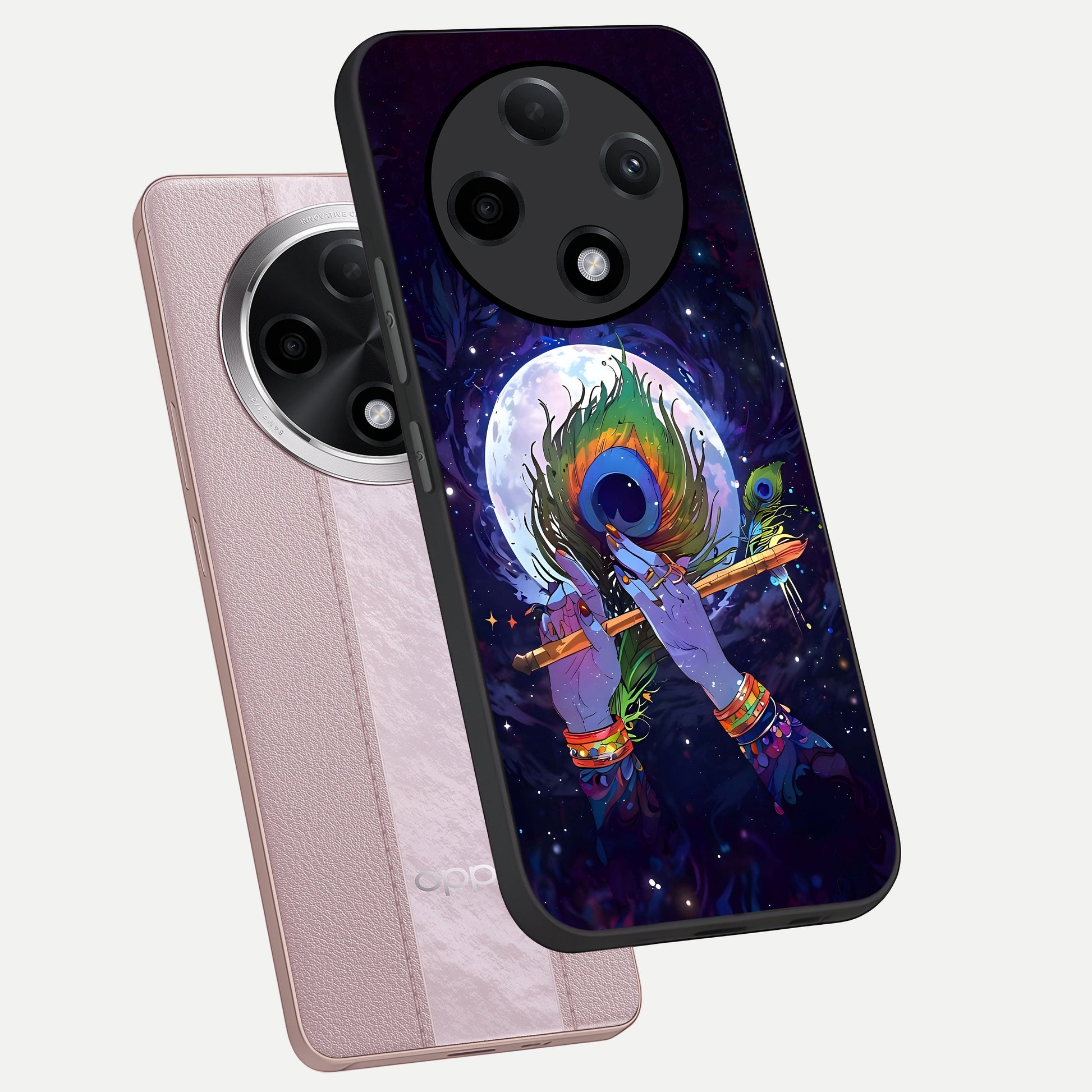  Krishna Hands Art phone case For Oppo F27 Pro Plus showing premium glass back cover with detailed artwork