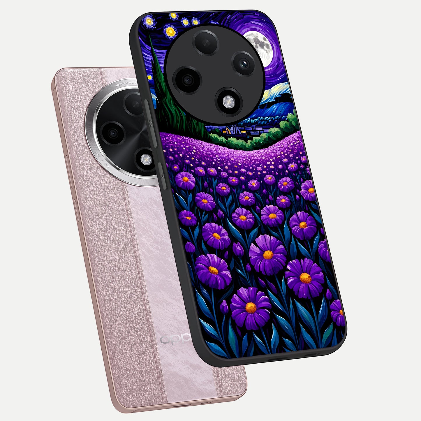  Lavender Moon Field phone case For Oppo F27 Pro Plus showing premium glass back cover with detailed artwork