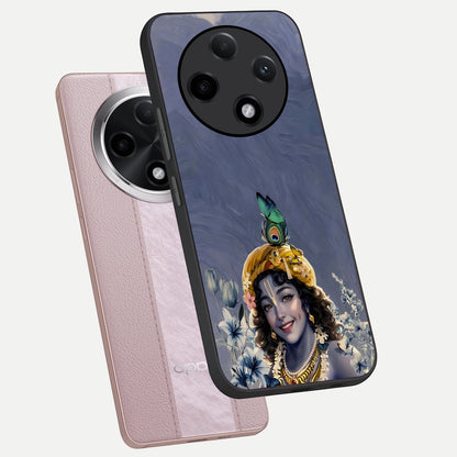  Lord Krishna phone case For Oppo F27 Pro Plus showing premium glass back cover with detailed artwork