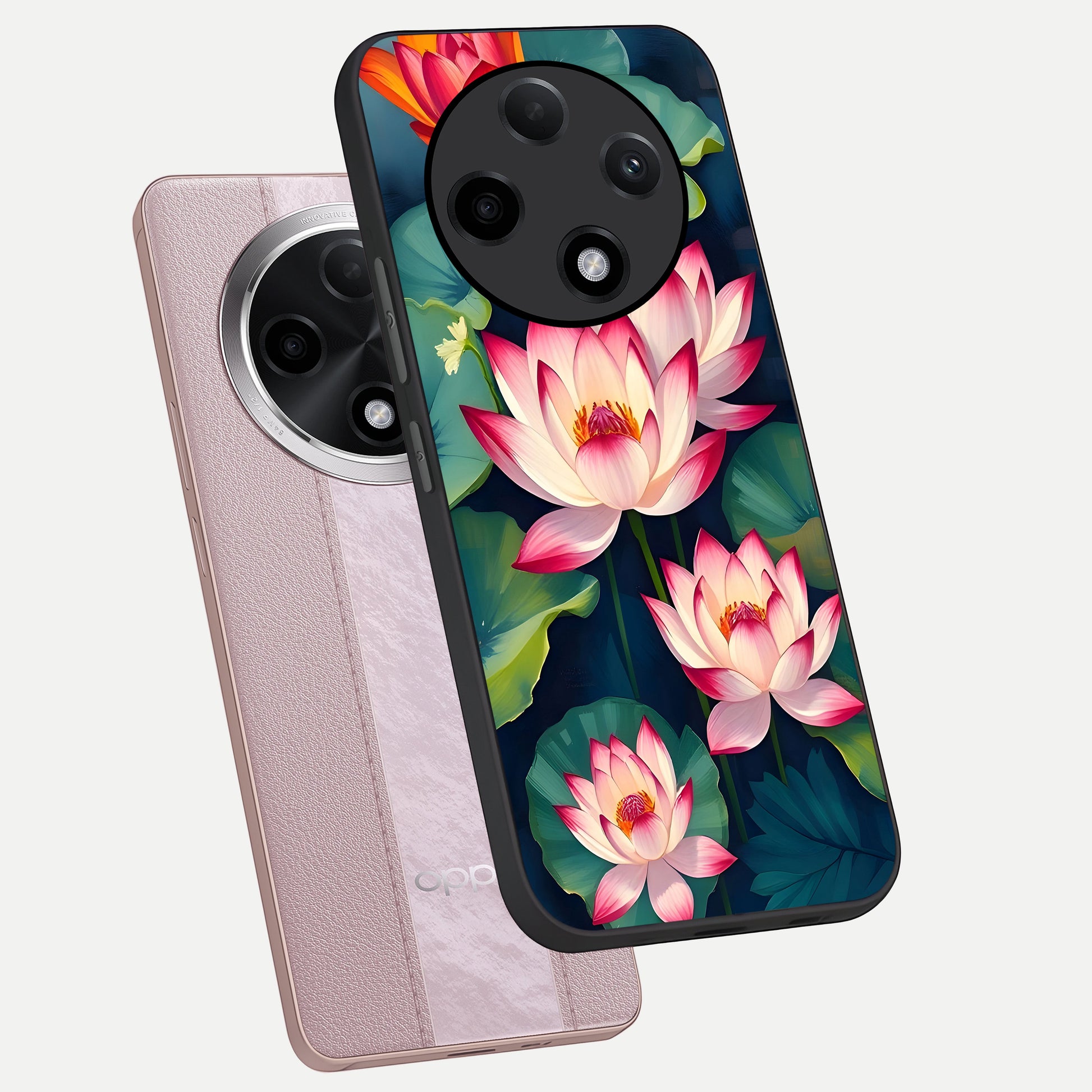  Lotus Dream Serenity phone case For Oppo F27 Pro Plus showing premium glass back cover with detailed artwork