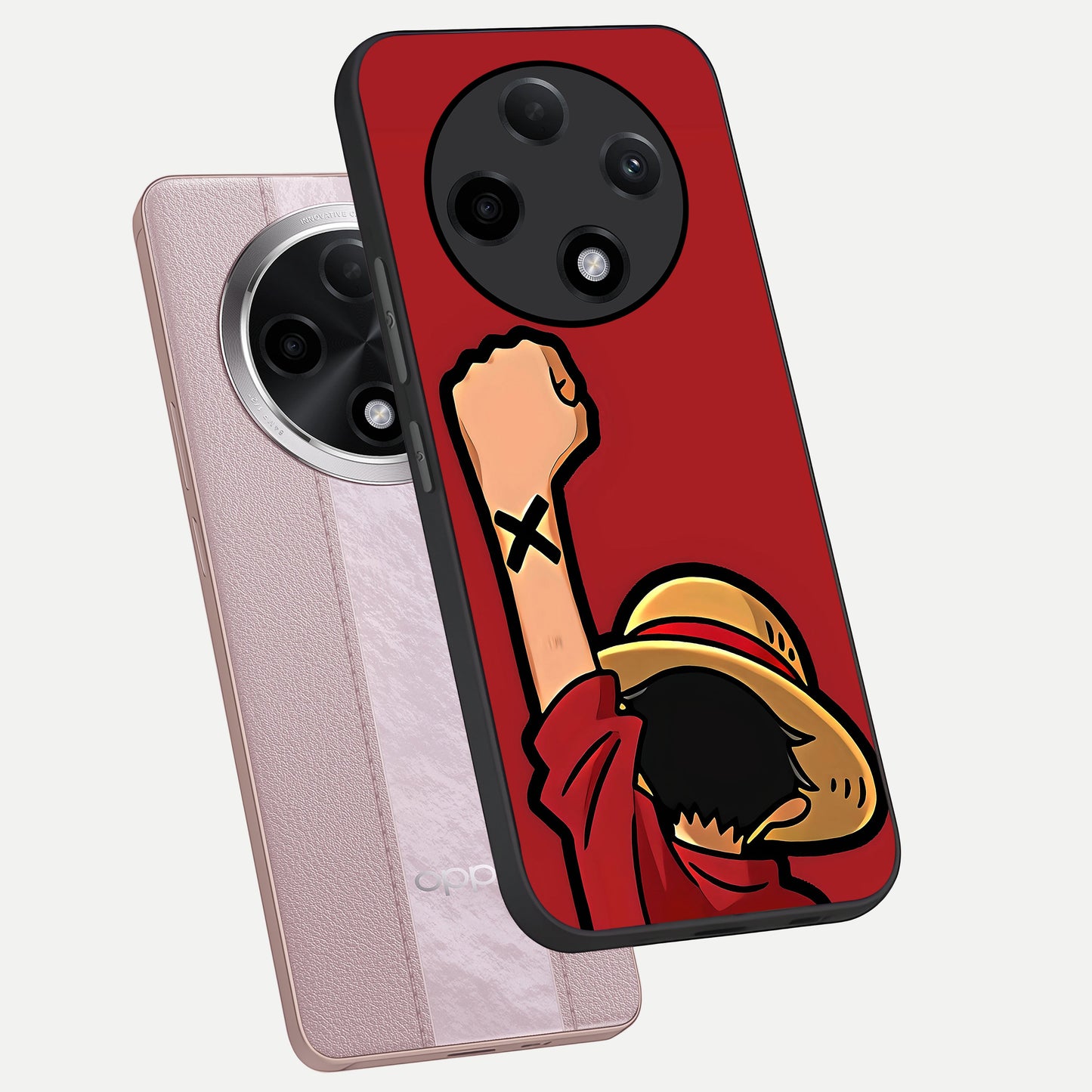  Luffy X Spirit phone case For Oppo F27 Pro Plus showing premium glass back cover with detailed artwork