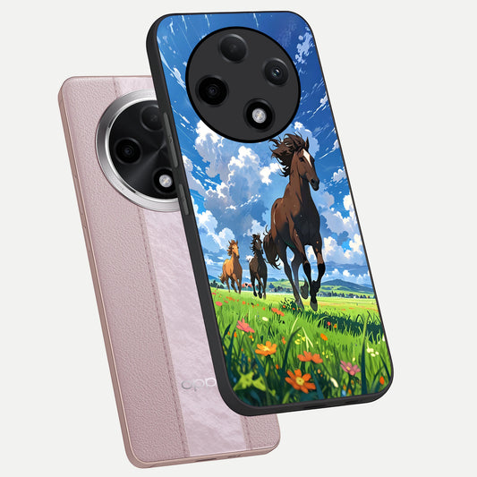  Majestic Horses Galloping phone case For Oppo F27 Pro Plus showing premium glass back cover with detailed artwork