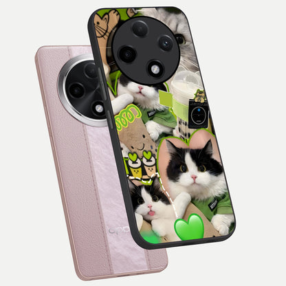 Matcha Cats Mood phone case For Oppo F27 Pro Plus showing premium glass back cover with detailed artwork
