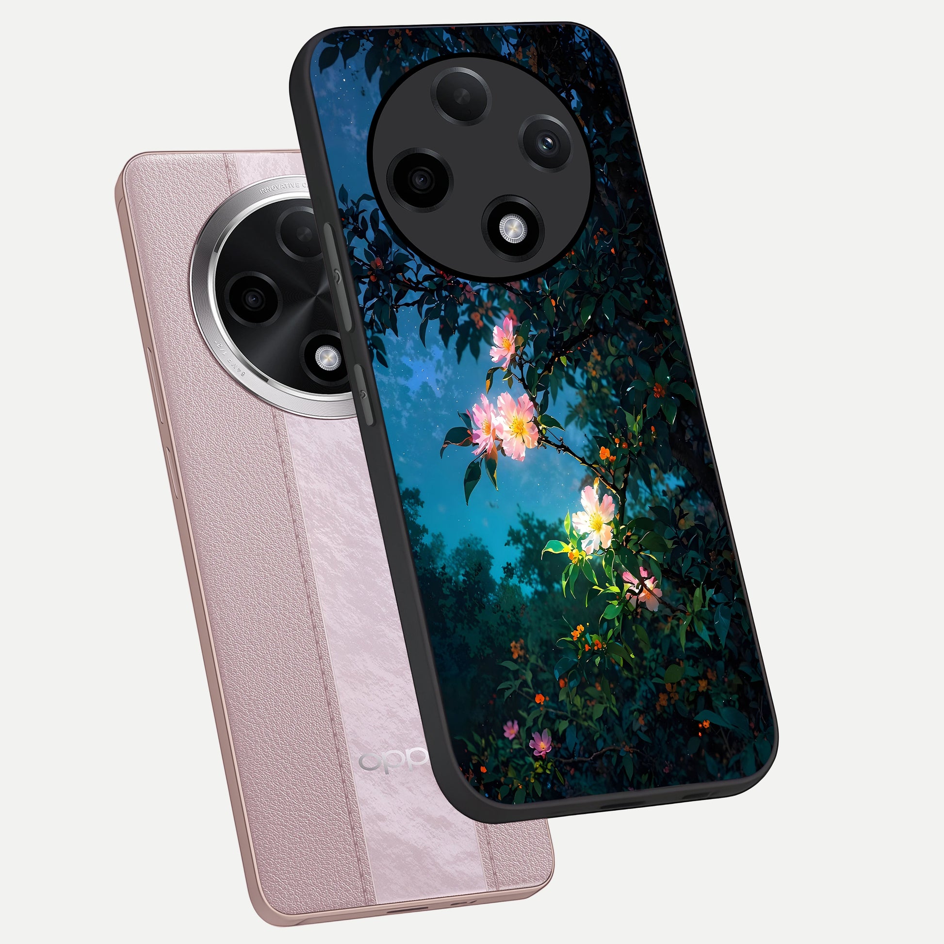  Midnight Bloom Glow phone case For Oppo F27 Pro Plus showing premium glass back cover with detailed artwork