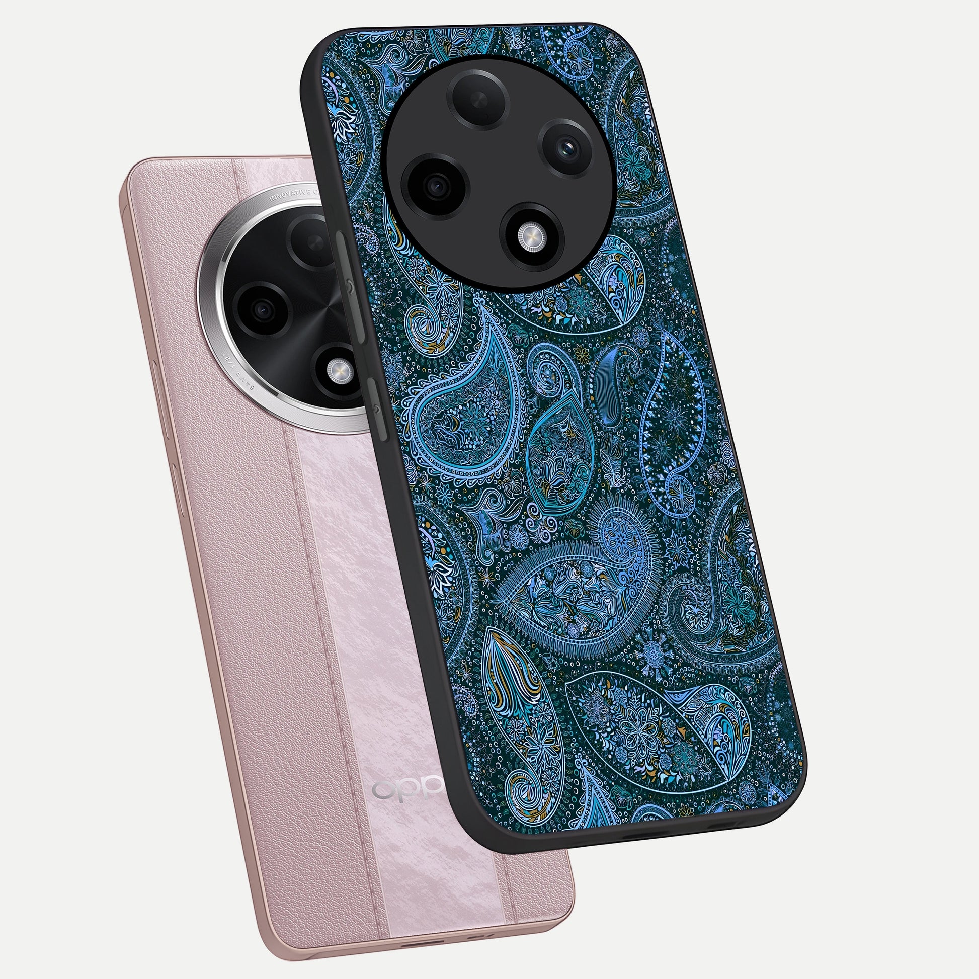  Midnight Paisley Glow phone case For Oppo F27 Pro Plus showing premium glass back cover with detailed artwork