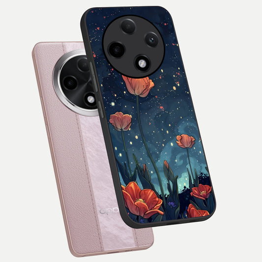  Midnight Tulip Glow phone case For Oppo F27 Pro Plus showing premium glass back cover with detailed artwork