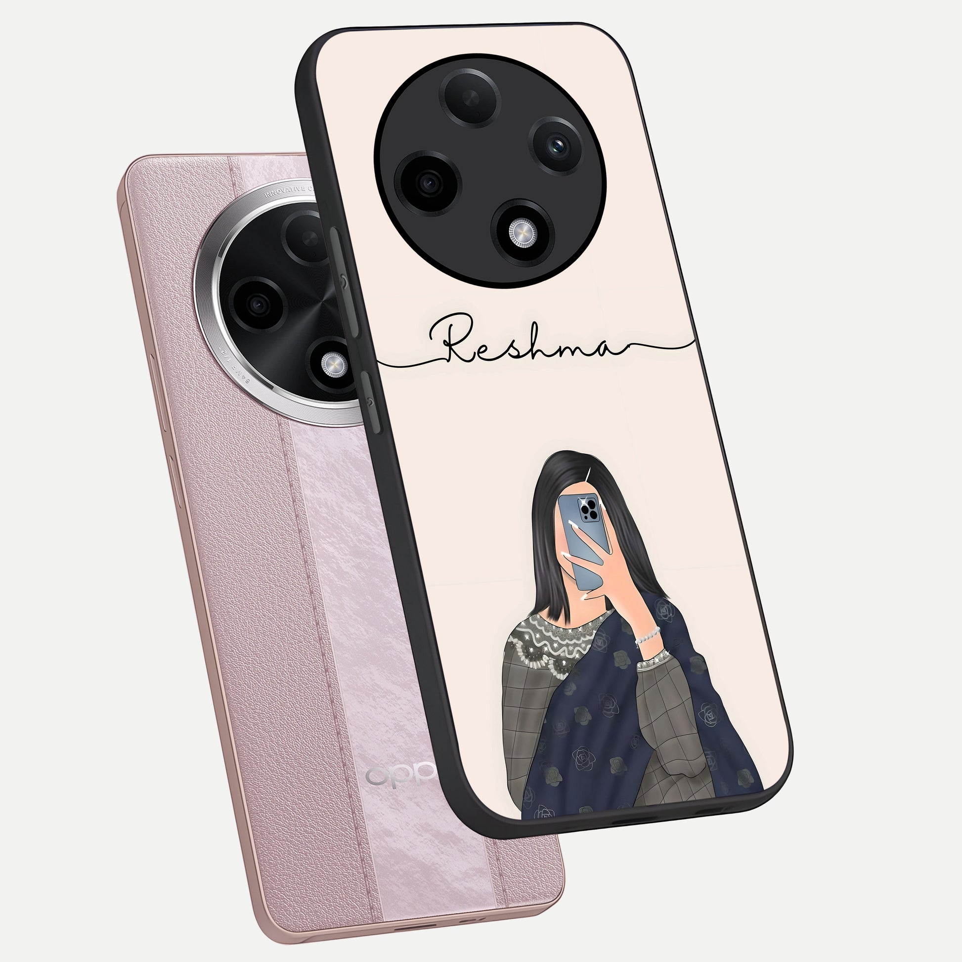  Mirror Mood Muse With Custom Name phone case For Oppo F27 Pro Plus showing premium glass back cover with detailed artwork
