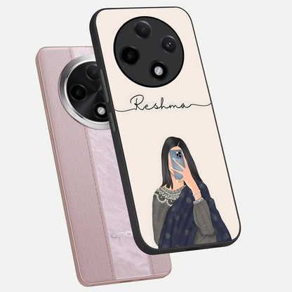  Mirror Mood Muse With Custom Name phone case For Oppo F27 Pro Plus showing premium glass back cover with detailed artwork