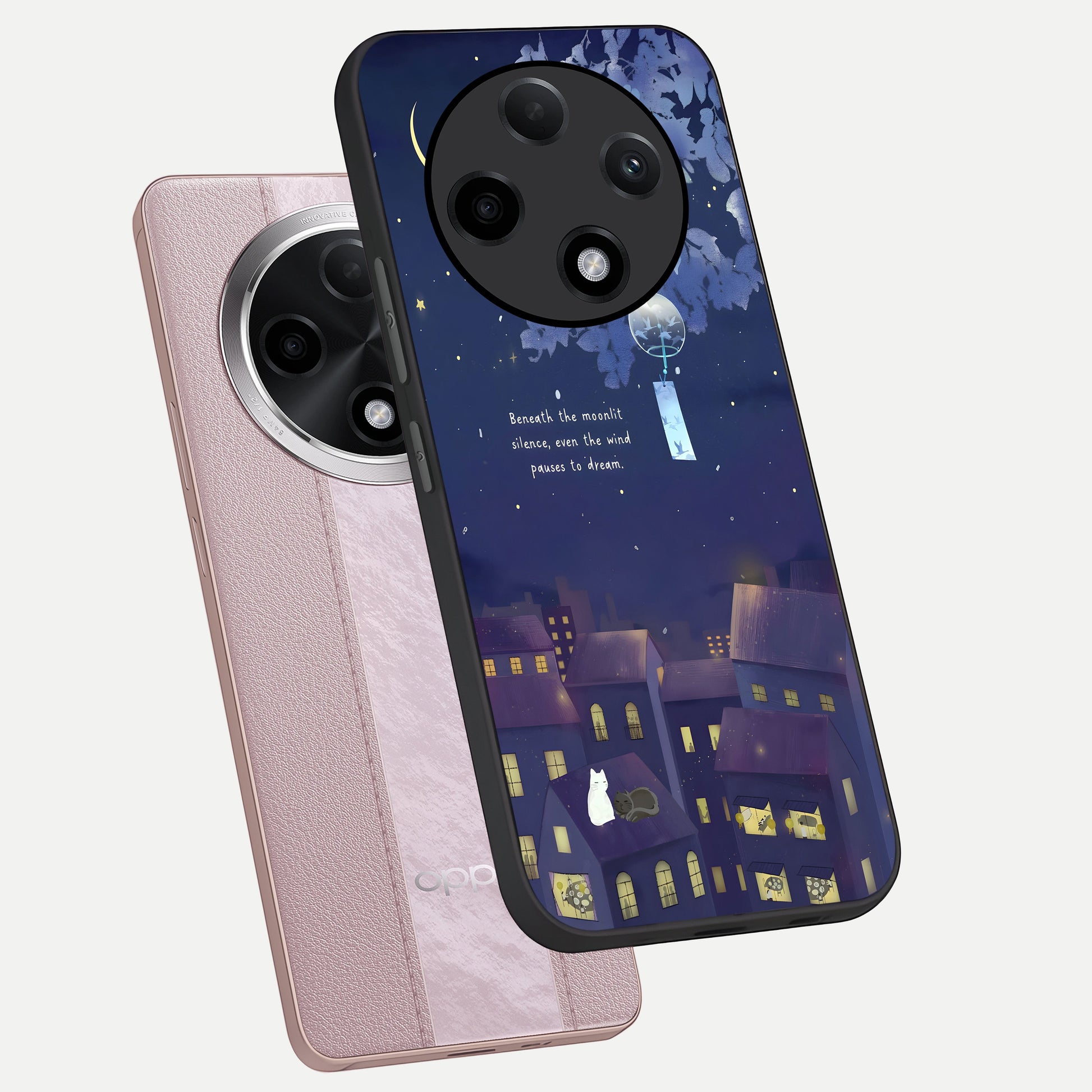  Moonlit Cat Silence phone case For Oppo F27 Pro Plus showing premium glass back cover with detailed artwork
