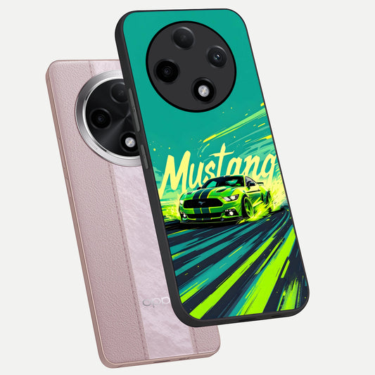  Mustang Bang phone case For Oppo F27 Pro Plus showing premium glass back cover with detailed artwork