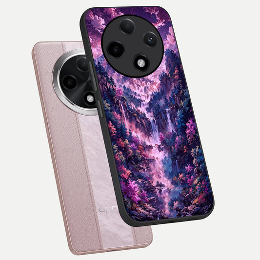  Mystic Cascade Peaks phone case For Oppo F27 Pro Plus showing premium glass back cover with detailed artwork