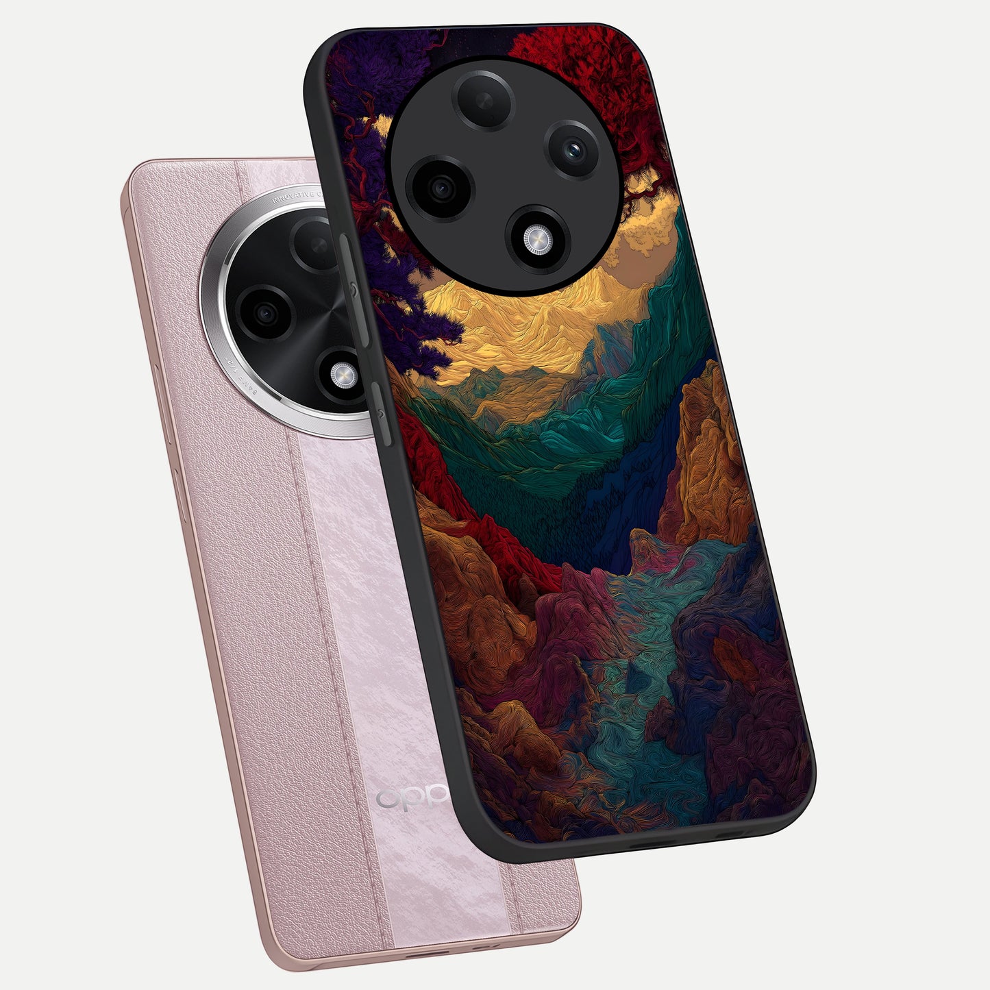  Mystic Valley Light phone case For Oppo F27 Pro Plus showing premium glass back cover with detailed artwork