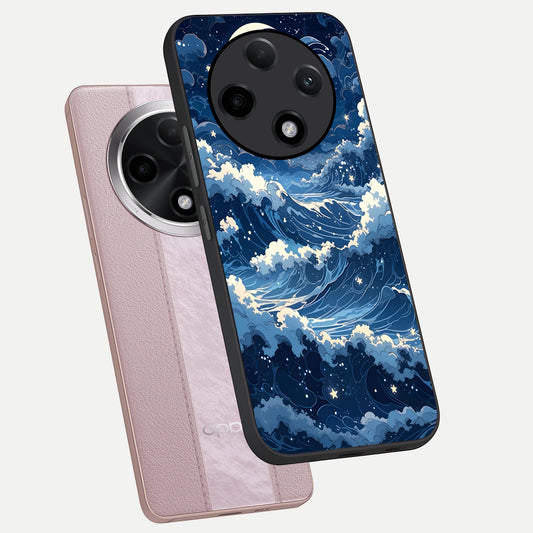  Ocean Moon Waves phone case For Oppo F27 Pro Plus showing premium glass back cover with detailed artwork