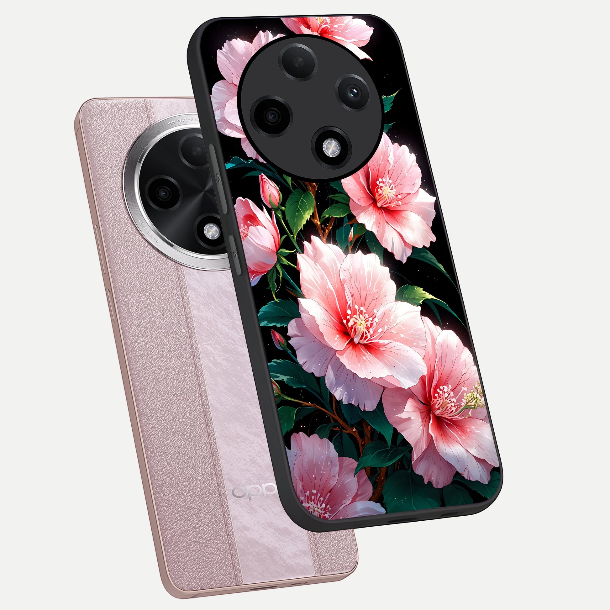  Peach Flower phone case For Oppo F27 Pro Plus showing premium glass back cover with detailed artwork