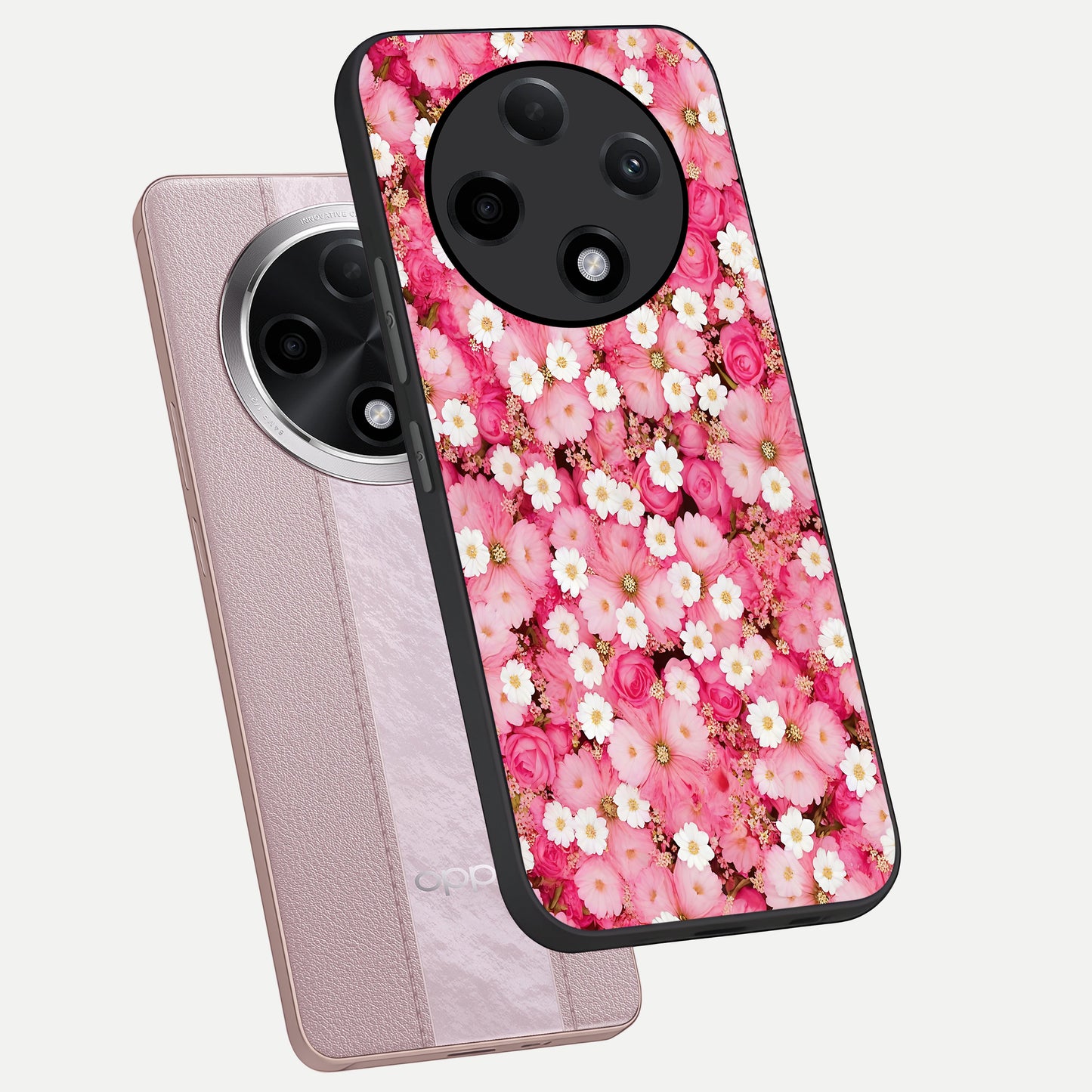  Pink Daisy Bliss phone case For Oppo F27 Pro Plus showing premium glass back cover with detailed artwork