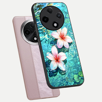  Pink Flowers in Water phone case For Oppo F27 Pro Plus showing premium glass back cover with detailed artwork