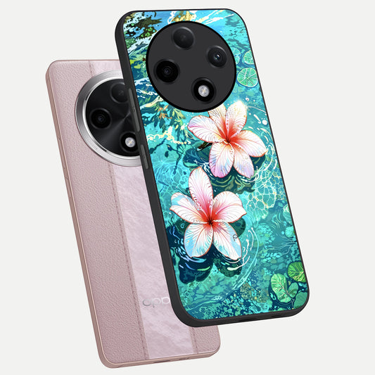  Pink Flowers in Water phone case For Oppo F27 Pro Plus showing premium glass back cover with detailed artwork