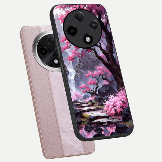  Pink Sunflower Glow phone case For Oppo F27 Pro Plus showing premium glass back cover with detailed artwork