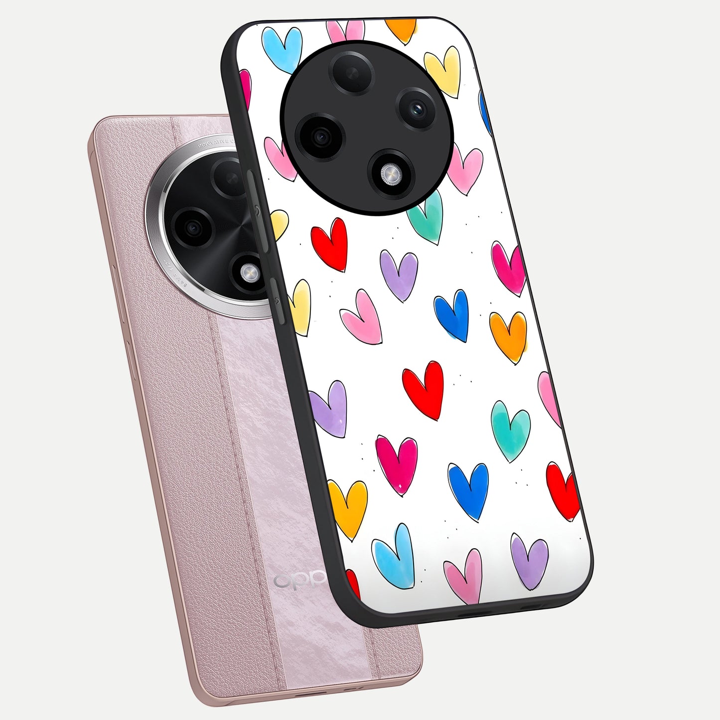  Playful Love Doodles phone case For Oppo F27 Pro Plus showing premium glass back cover with detailed artwork