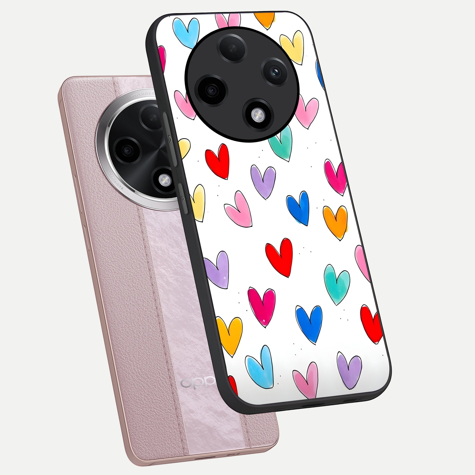  Playful Love Doodles phone case For Oppo F27 Pro Plus showing premium glass back cover with detailed artwork