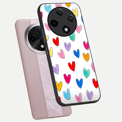  Playful Love Doodles phone case For Oppo F27 Pro Plus showing premium glass back cover with detailed artwork