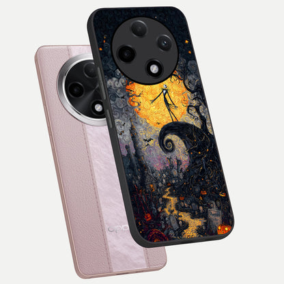  Pumpkin Moon Night phone case For Oppo F27 Pro Plus showing premium glass back cover with detailed artwork
