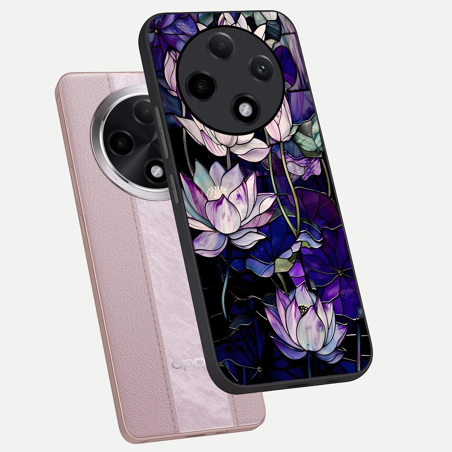  Purple Lotus Pattern phone case For Oppo F27 Pro Plus showing premium glass back cover with detailed artwork