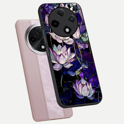  Purple Lotus Pattern phone case For Oppo F27 Pro Plus showing premium glass back cover with detailed artwork