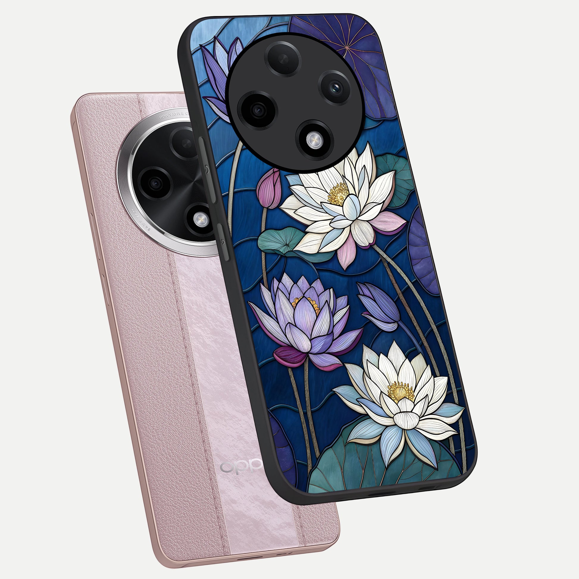  Purple Lotus Stained phone case For Oppo F27 Pro Plus showing premium glass back cover with detailed artwork
