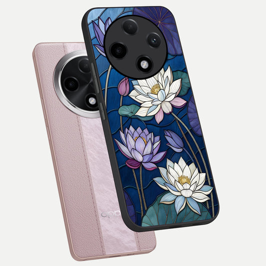  Purple Lotus Stained phone case For Oppo F27 Pro Plus showing premium glass back cover with detailed artwork