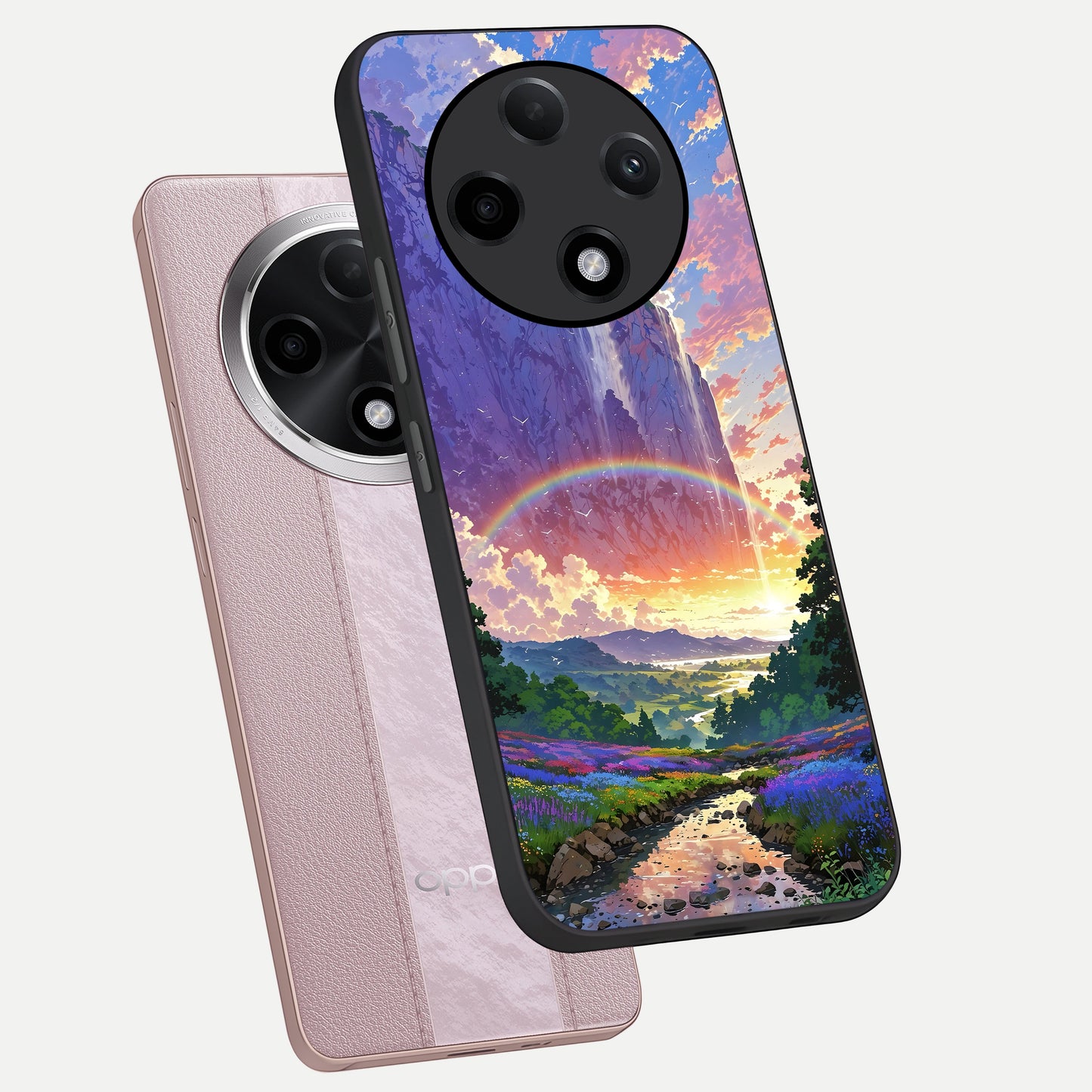 Rainbow Valley Dream phone case For Oppo F27 Pro Plus showing premium glass back cover with detailed artwork