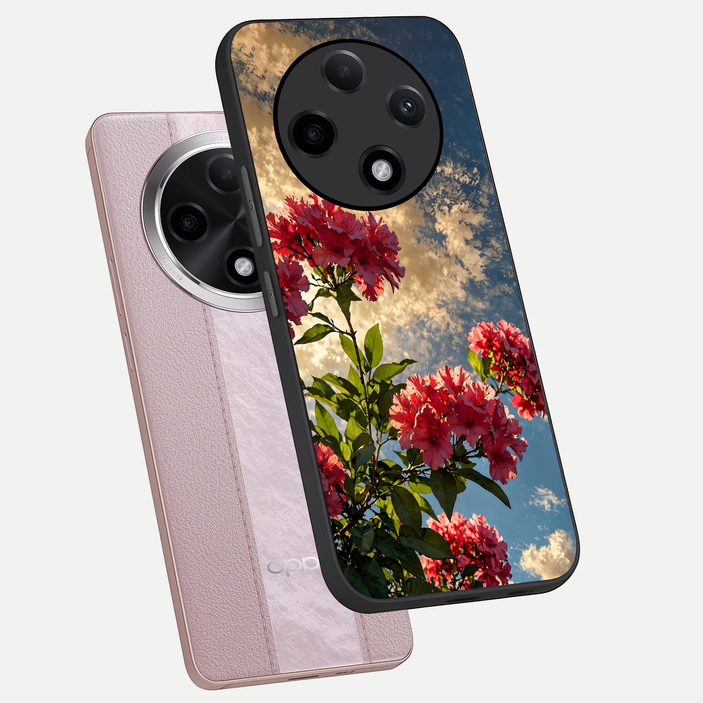  Red Bloom Skies phone case For Oppo F27 Pro Plus showing premium glass back cover with detailed artwork